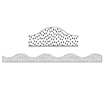 Magnetic Scallop Border, Black Messy Dots on White, 12 Feet Per Pack, 6 Packs
