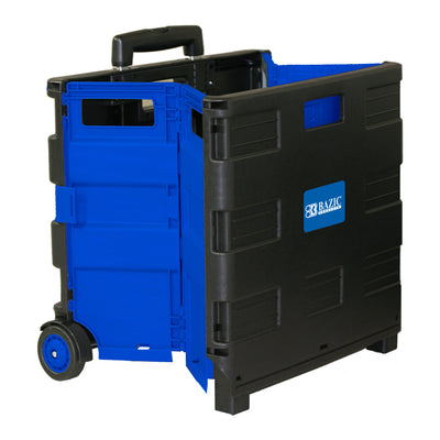 Folding Cart on Wheels w-Lid Cover, 16" x 18" x 15", Black-Blue