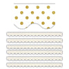 White with Gold Dots Scalloped Border Trim, 35 Feet Per Pack, 6 Packs