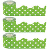 Lime Polka Dots Scalloped Rolled Border Trim, 50 Feet Per Roll, Pack of 3