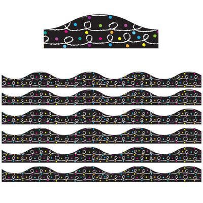 Magnetic Scallop Border, White Chalk Loops with Color Chalk Dots on Black, 12 Feet Per Pack, 6 Packs