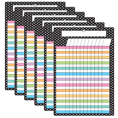 Smart Poly Chart, 13" x 19", B&W Polka Dots Incentive, w-Grommet, Pack of 6