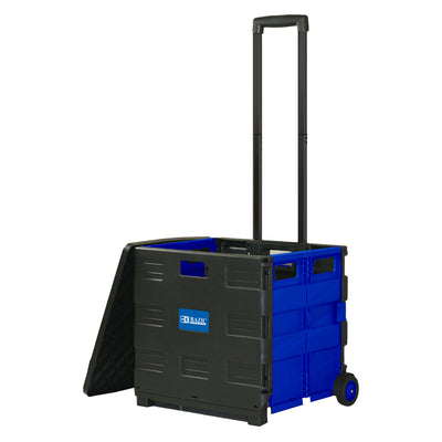 Folding Cart on Wheels w-Lid Cover, 16" x 18" x 15", Black-Blue