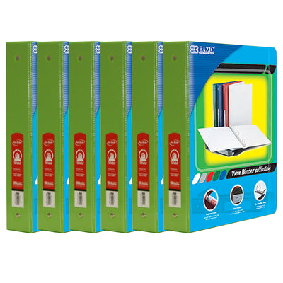 3-Ring View Binder with 2 Pockets, 1.5", Lime Green, Pack of 6