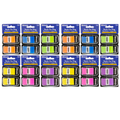 Assorted Neon Color Standard Flags with Dispenser, 60 Per Pack, 12 Packs