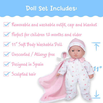 La Baby Soft 11" Baby Doll, Pink with Blanket, Caucasian