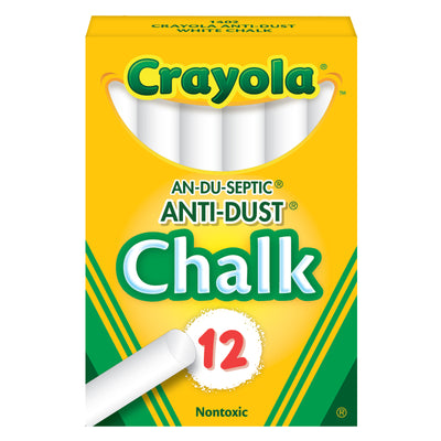 Anti-Dust® Chalkboard Chalk, White, 12 Sticks Per Box, 24 Boxes