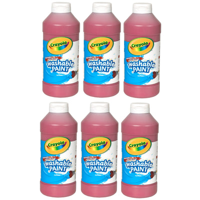 Washable Paint, Red, 16 oz. Bottles, Pack of 6