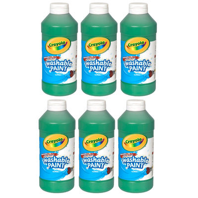 Washable Paint, Green, 16 oz. Bottles, Pack of 6