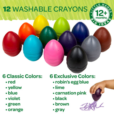 Washable Palm-Grasp Crayons, Pack of 12