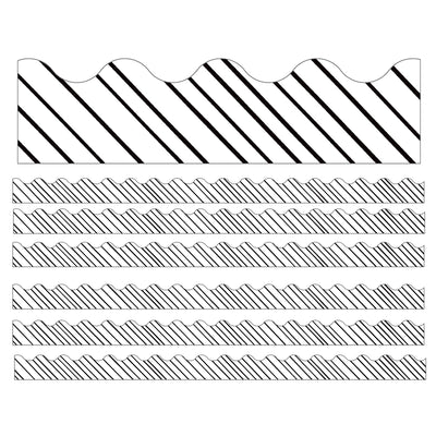 Kind Vibes Black & White Stripes Scalloped Borders, 39 Feet Per Pack, 6 Packs