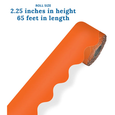 Orange Rolled Scalloped Border, 65 Feet Per Roll, Pack of 3