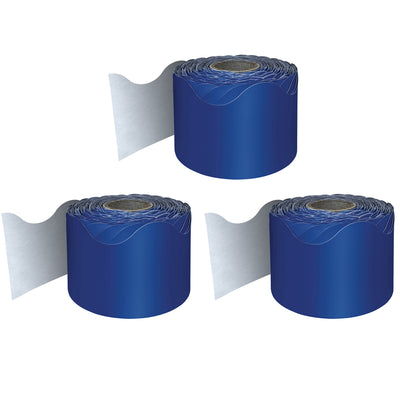 Navy Rolled Scalloped Border, 65 Feet Per Roll, Pack of 3