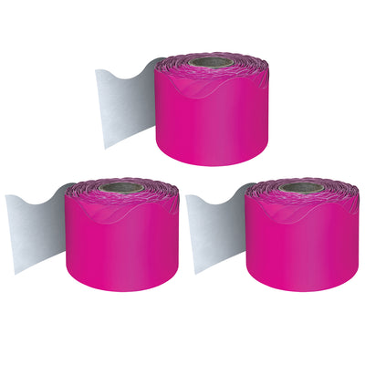 Hot Pink Rolled Scalloped Border, 65 Feet Per Roll, Pack of 3