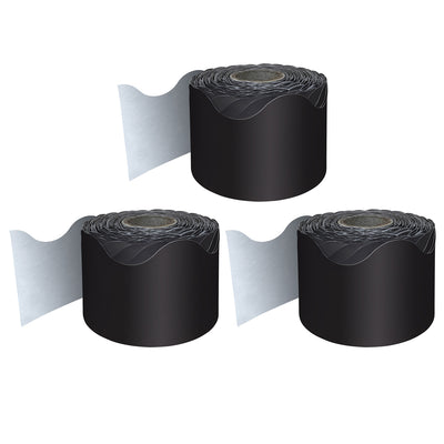 Black Rolled Scalloped Border, 65 Feet Per Roll, Pack of 3