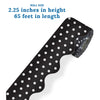 Black with White Polka Dots Rolled Scalloped Border, 65 Feet Per Roll, Pack of 3