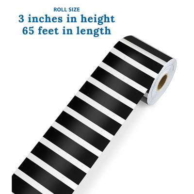 Black and White Vertical Stripes Rolled Straight Border, 65 Feet Per Roll, Pack of 3