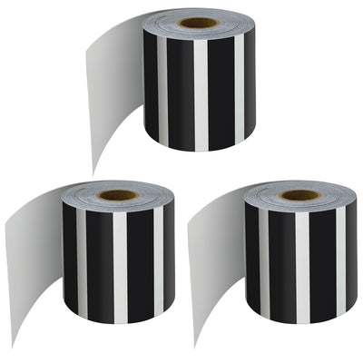 Black and White Vertical Stripes Rolled Straight Border, 65 Feet Per Roll, Pack of 3