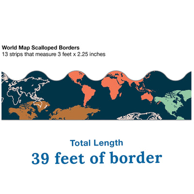 Let's Explore World Map Scalloped Border, 39 Feet Per Pack, 6 Packs