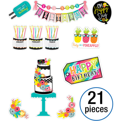 Simply Stylish Tropical Pineapple Birthday Bulletin Board Set, 21 Pieces