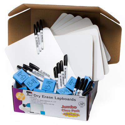 Dry Erase Board Class Pack, 30 Each of Boards, Markers, & Erasers