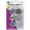 Designer Button Style Magnets, Super Strong - Assorted Black & White Designs, 6 Per Pack, 12 Packs