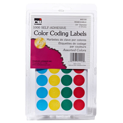 Self-Adhesive Color-Coding Labels, Assorted Colors, 1000 Per Pack, 12 Packs