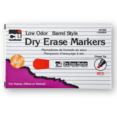 Dry Erase Markers, Barrel Style, Chisel Tip, Red, 12 Per Pack, 3 Packs