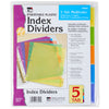Index Dividers, 5-Tab, Assorted Colors, 5 Per Pack, 12 Packs