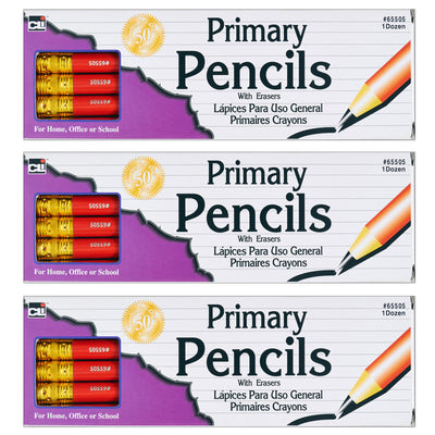 Primary Pencil, 0.41", Red with Eraser, 12 Per Box, 3 Boxes