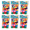 Pom-Poms, Assorted Sizes-Colors, 100 Per Bag, 6 Bags