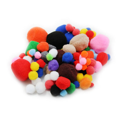 Pom-Poms, Assorted Sizes-Colors, 100 Per Bag, 6 Bags