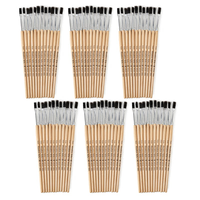 Flat Tip Paint Brushes, 1-4" Natural Bristle, Short, 12 Per Set, 6 Sets