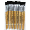 Flat Tip Easel Paint Brushes, Short Stubby Handle, 0.50 Inch, Natural Handles, Black Bristles, 12 Per Pack, 3 Packs
