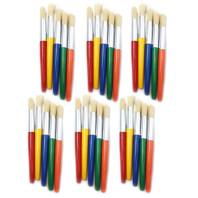 Round Paint Brushes, Short, Assorted Colors, 5 Per Set, 6 Sets