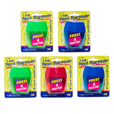 3 Hole Pencil Sharpener w-catcher, Assorted Colors, 12 per Pack, 2 Packs
