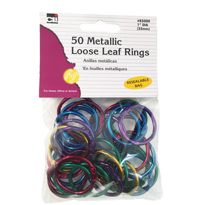 Metallic Book Rings, 1", Assorted Colors, 50 Per Pack, 3 Packs