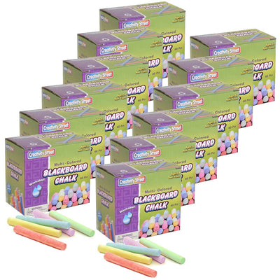 Blackboard Chalk, 5 Assorted Colors, 3-8" x 3-1-4", 60 Pieces Per Pack, 12 Packs