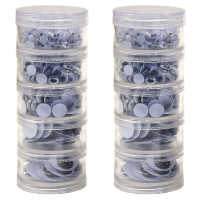 Wiggle Eyes Storage Stacker, Black, Round & Oval Shapes, Assorted Sizes, 560 Per Pack, 2 Packs