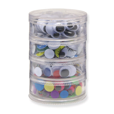 Wiggle Eyes Storage Stacker, Round Assorted Black, Painted & Bright, Assorted Sizes, 400 Pieces Per Pack, 2 Packs