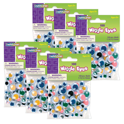 Wiggle Eyes, Multi-Color, Assorted Sizes, 100 Per Pack, 6 Packs