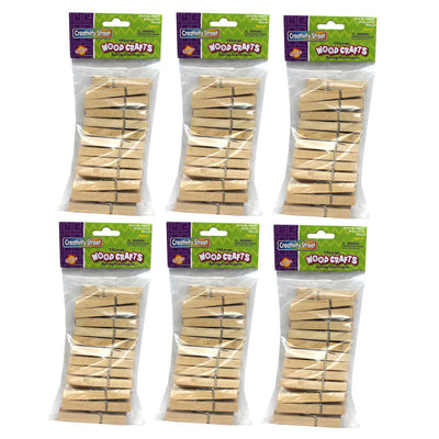 Spring Clothespins, Natural, Large, 2.75", 24 Per Pack, 6 Packs