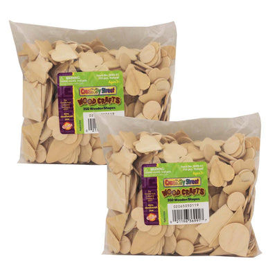 Wood Shapes, Natural Colored, Assorted Shapes, 1-2" to 2", 350 Per Pack, 2 Packs