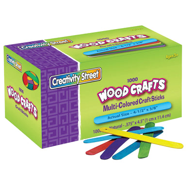 Regular Craft Sticks, Bright Hues Assorted, 4-1-2" x 3-8", 1000 Pieces