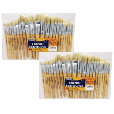 Beginner Paint Brushes, Preschool Brush Set, 6" to 8" long, 24 Brushes Per Pack, 2 Packs