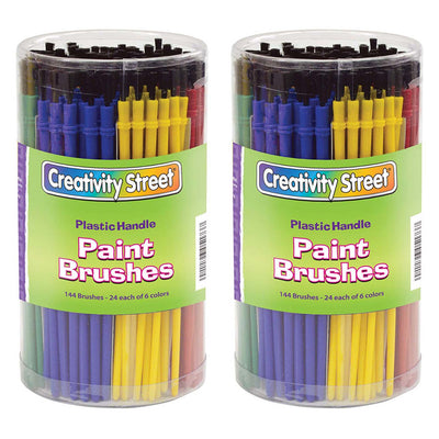 Plastic Handle Brush Classroom Pack, Economy Brushes, 7" Long, 144 Brushes Per Pack, 2 Packs