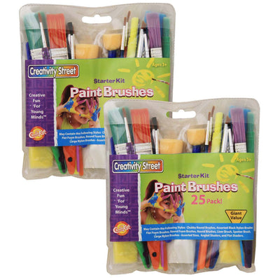 Starter Brush Assortment, Assorted Colors & Sizes, 25 Brushes Per Pack, 2 Packs