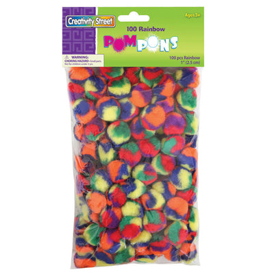 Pom Pons, Color Splash, 1", 100 Per Pack, 6 Packs