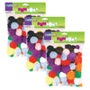 Pom Pons, Bright Hues, Assorted Sizes, 100 Pieces Per Pack, 3 Packs