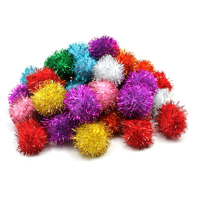 Glitter Pom Pons, Assorted Colors, 1", 40 Pieces Per Pack, 3 Pack